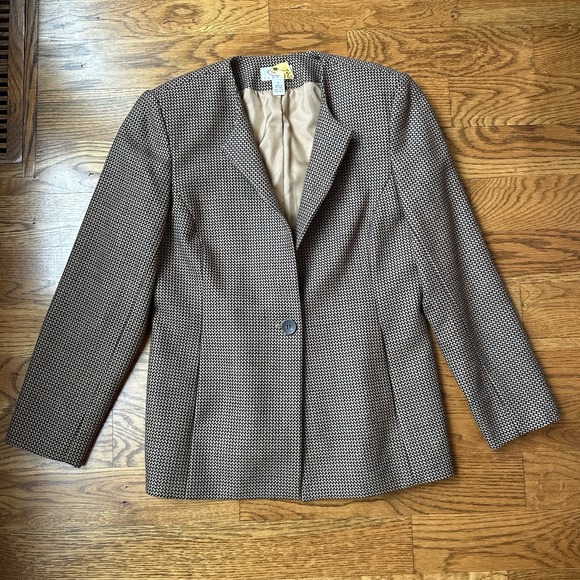 Talbots Women's Houndstooth Jacket Size 4 Brown 100% Wool Shell Blazer - Picture 2 of 5